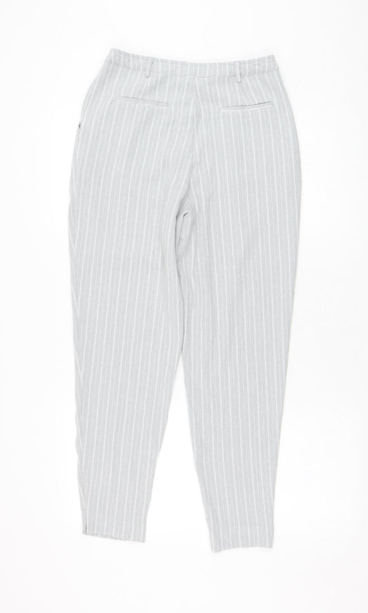 New Look Womens Grey Striped Polyester Carrot Trousers Size 8 L26 in Regular Zip
