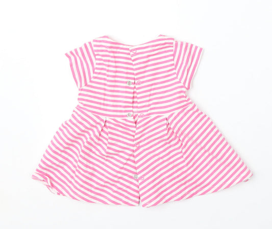 tuc tuc Girls Pink Striped Cotton Skater Dress  Size 6-9 Months  Round Neck