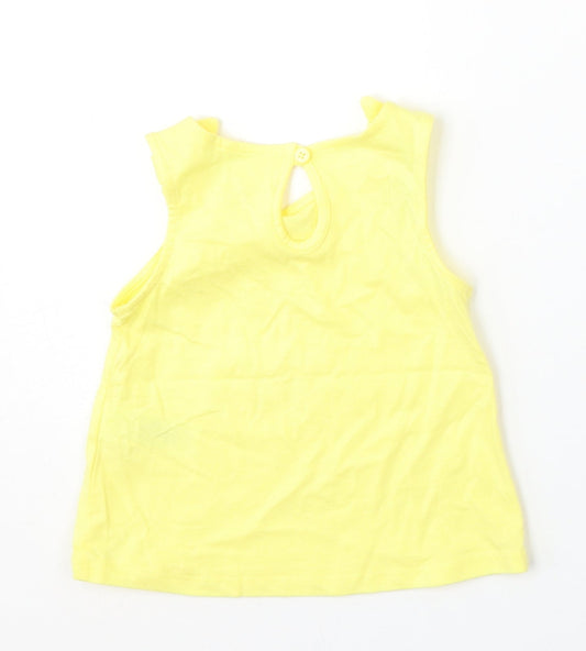 Primark Girls Yellow  Cotton Basic Tank Size 6-9 Months Round Neck