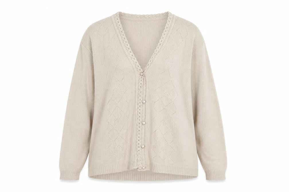 In Stitches Womens Beige V-Neck  Acrylic Cardigan Jumper Size M