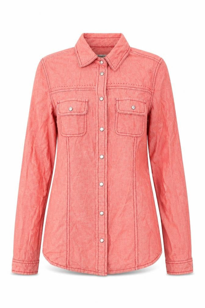Kenvelo Womens Red  Cotton Basic Button-Up Size XS Collared