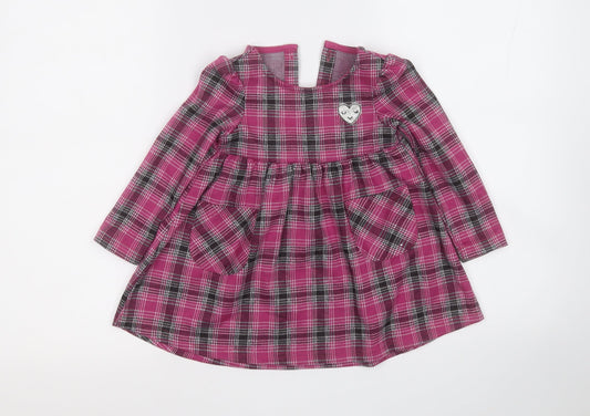 Dunnes Stores Girls Purple Plaid Polyester Fit & Flare  Size 12-18 Months  Round Neck