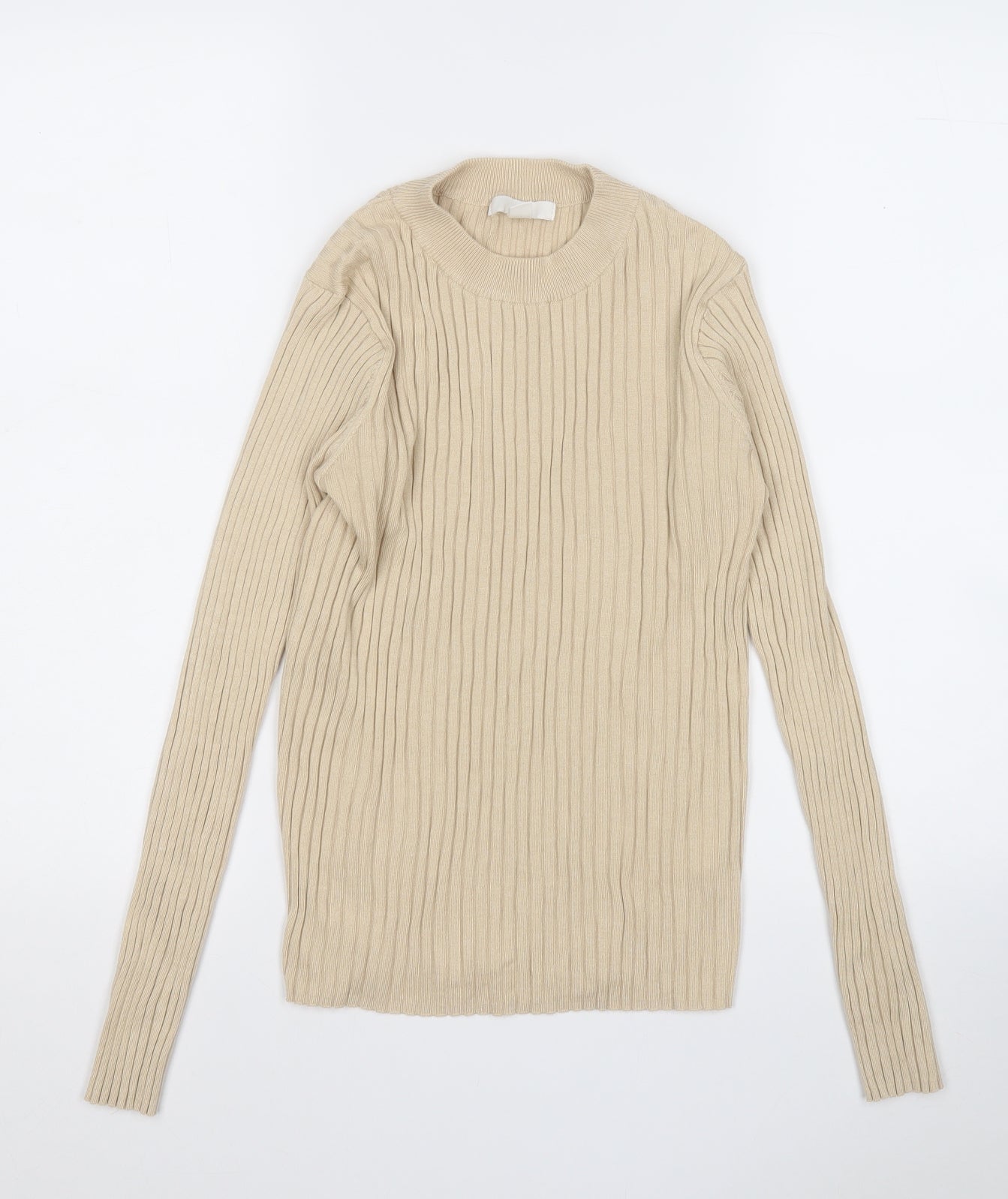 H&M Womens Beige Mock Neck  Acrylic Pullover Jumper Size M