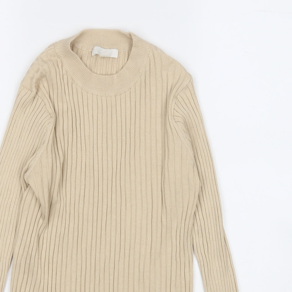 H&M Womens Beige Mock Neck  Acrylic Pullover Jumper Size M
