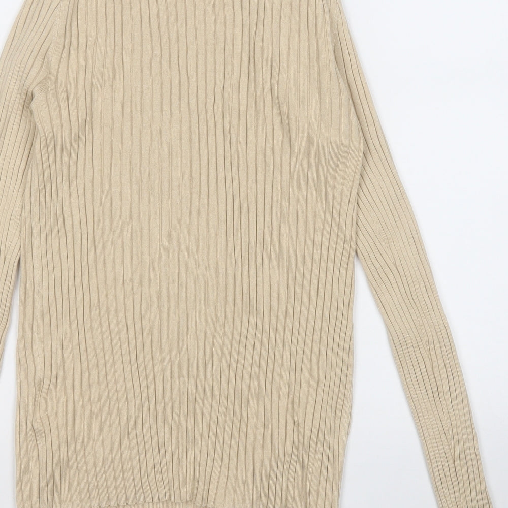 H&M Womens Beige Mock Neck  Acrylic Pullover Jumper Size M