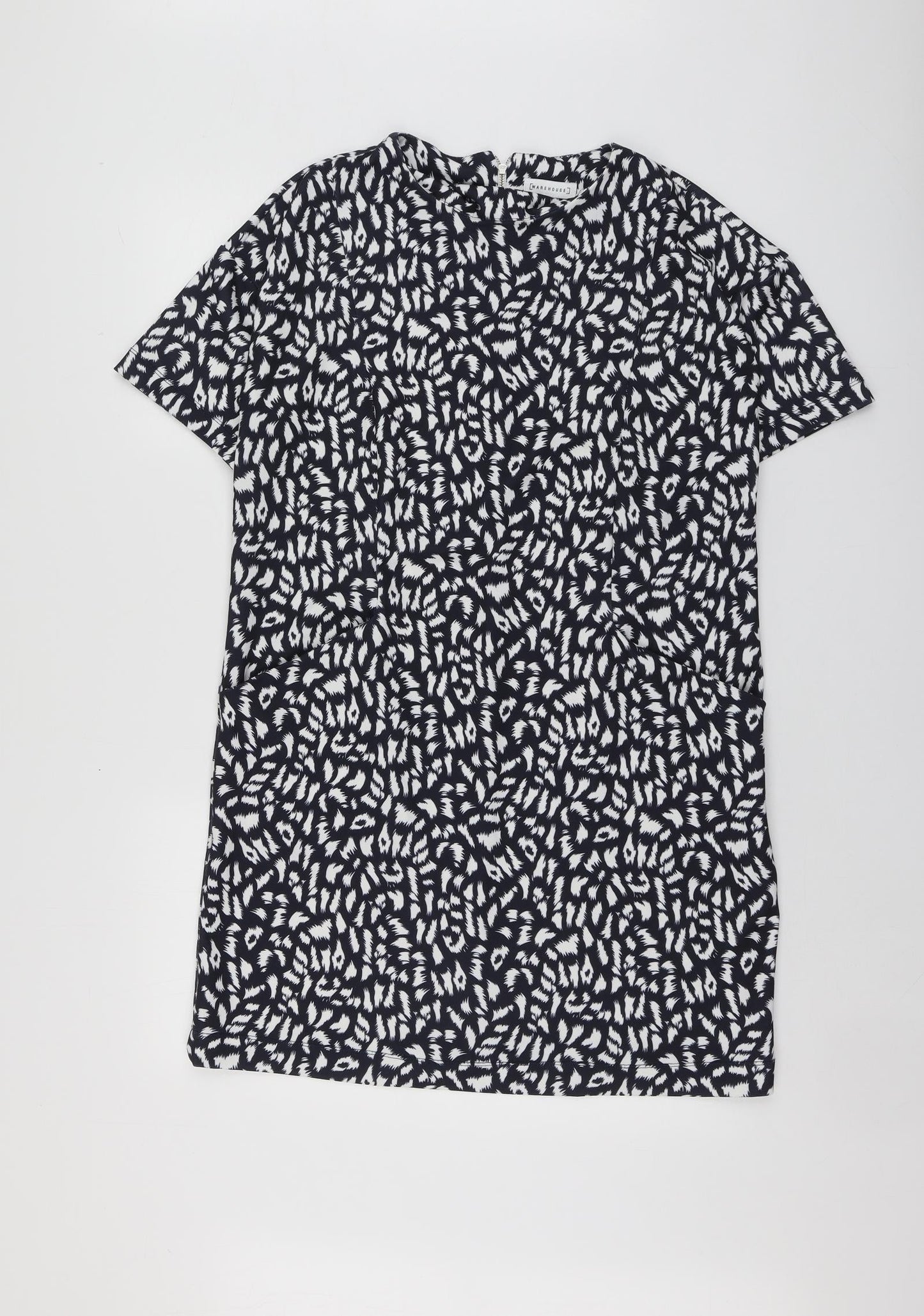 Warehouse Womens Blue Animal Print Polyester A-Line  Size 12  Round Neck