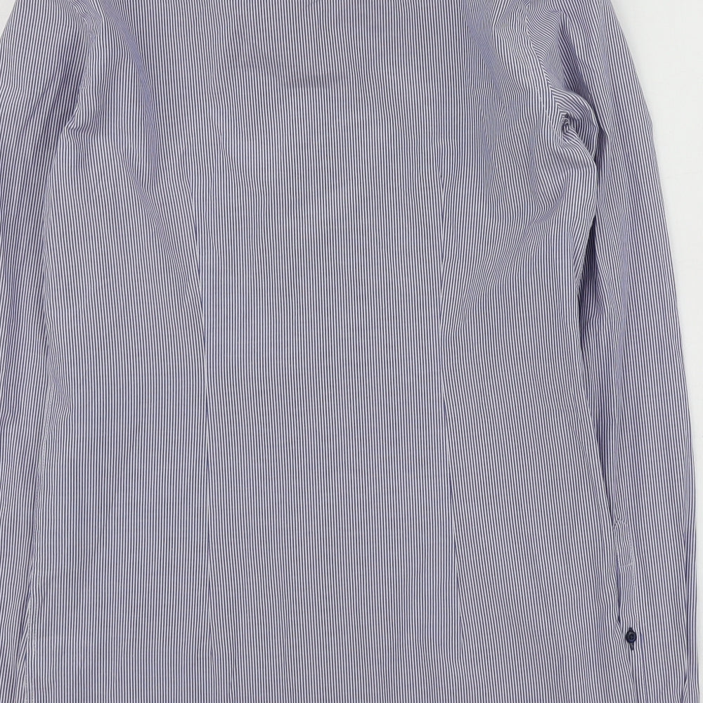 NEXT Mens Blue Striped Polyester  Button-Up Size 15 Collared