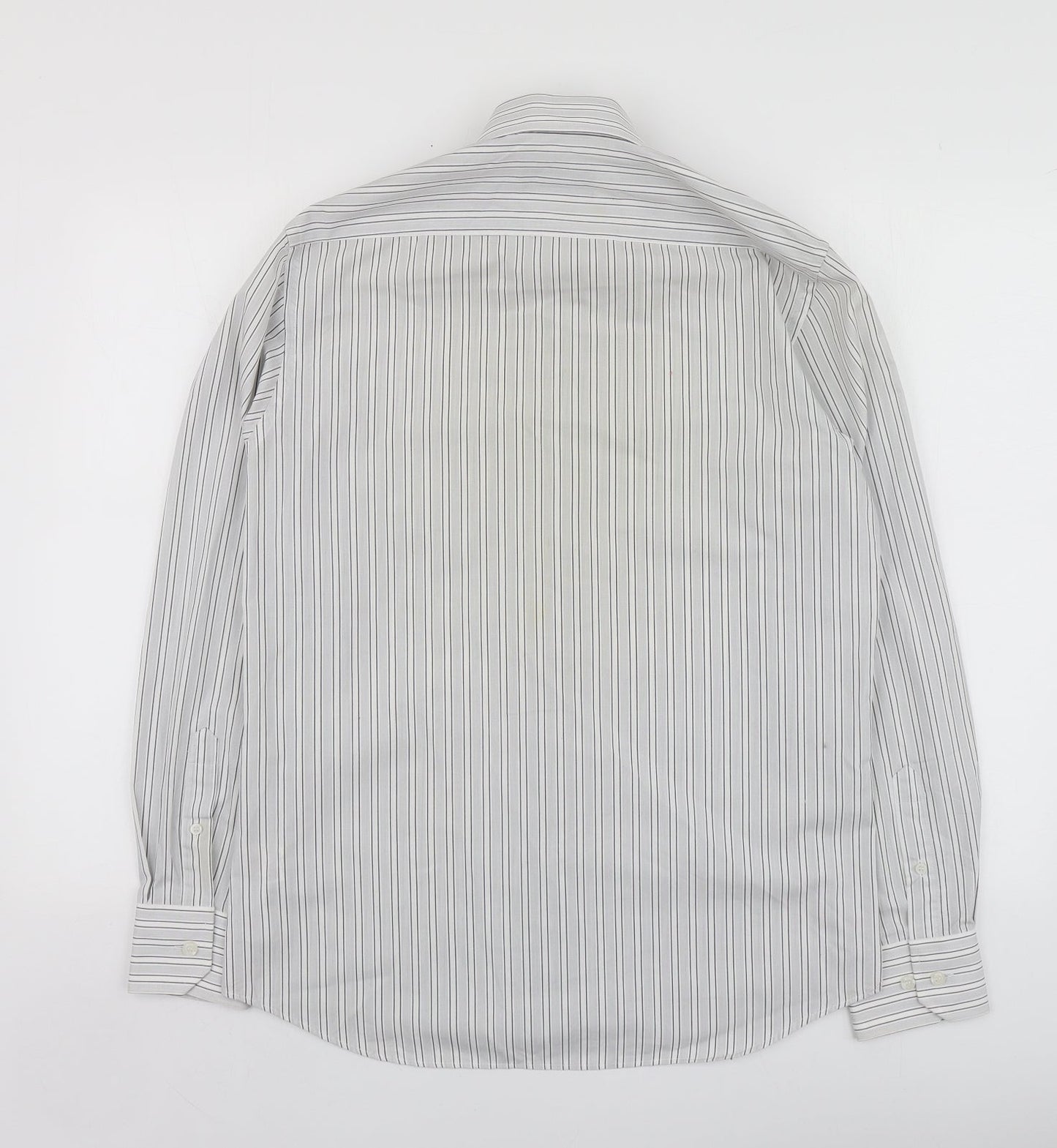 Burton Mens Grey Striped Polyester  Button-Up Size 15 Collared