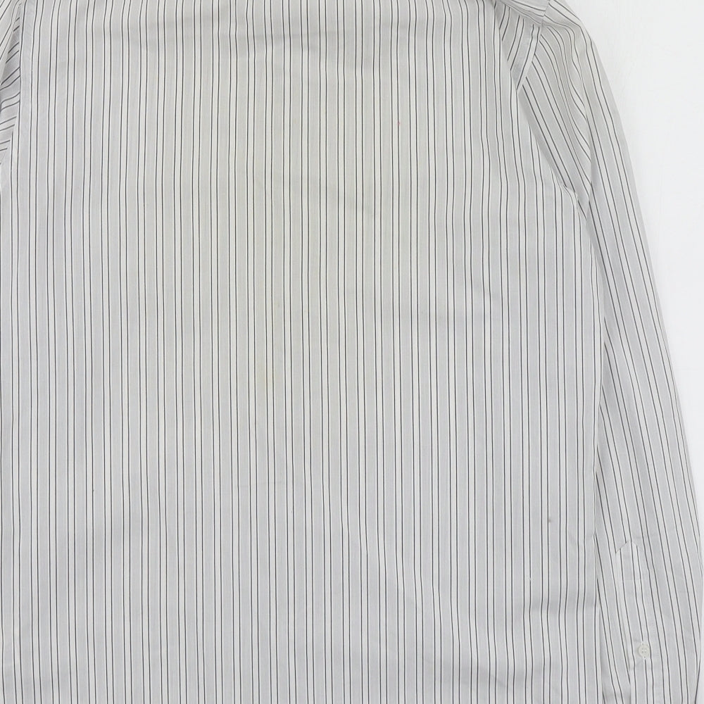 Burton Mens Grey Striped Polyester  Button-Up Size 15 Collared