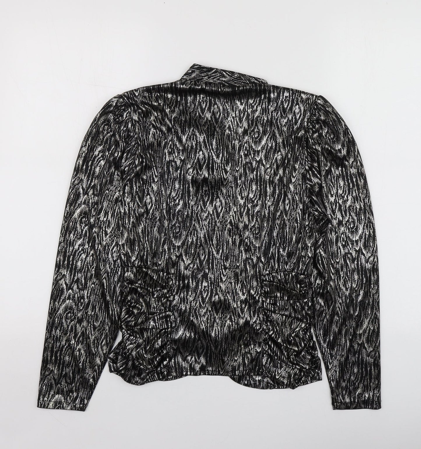 Ma-Sai Womens Black Geometric Polyester Jacket Blazer Size 10