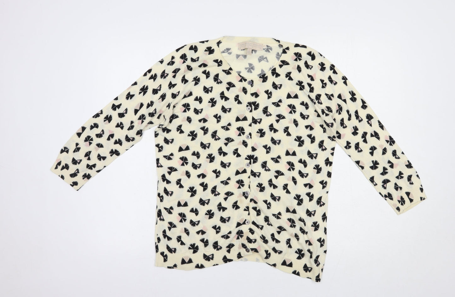 Fenn Wright Manson Womens Ivory Scoop Neck Geometric Cotton Cardigan Jumper Size L