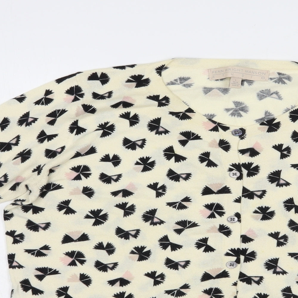 Fenn Wright Manson Womens Ivory Scoop Neck Geometric Cotton Cardigan Jumper Size L