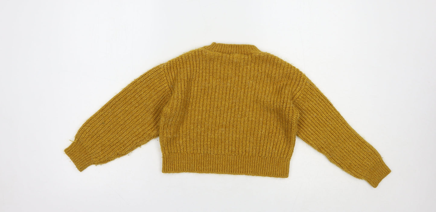 Matalan Girls Yellow Crew Neck  Acrylic Pullover Jumper Size 9 Years  Pullover