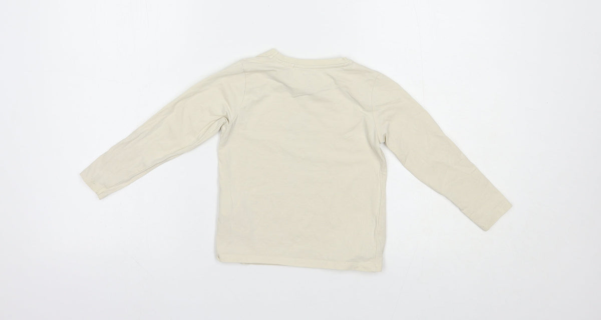 name it Boys Beige  Cotton Pullover T-Shirt Size 2-3 Years Crew Neck Pullover - Bear