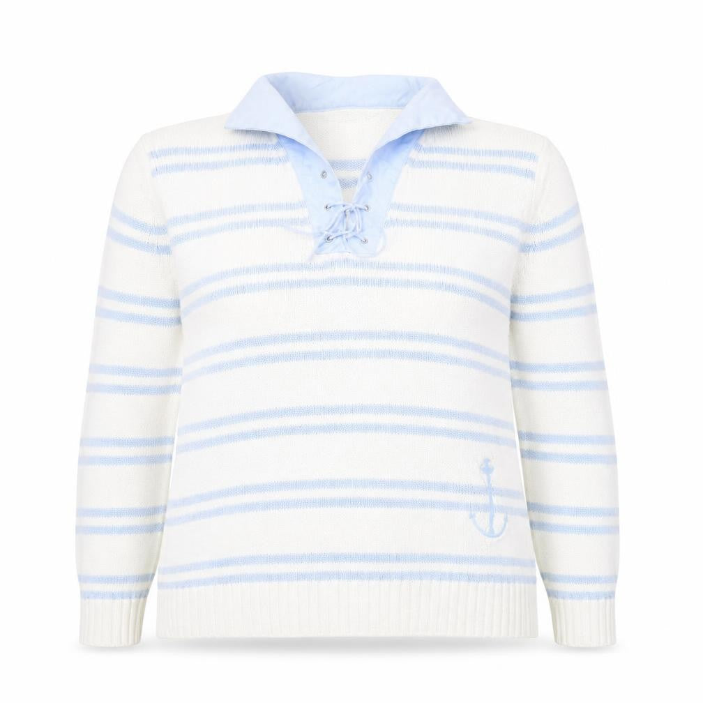 Marks and Spencer Womens Multicoloured Collared Striped Cotton Pullover Jumper Size 14