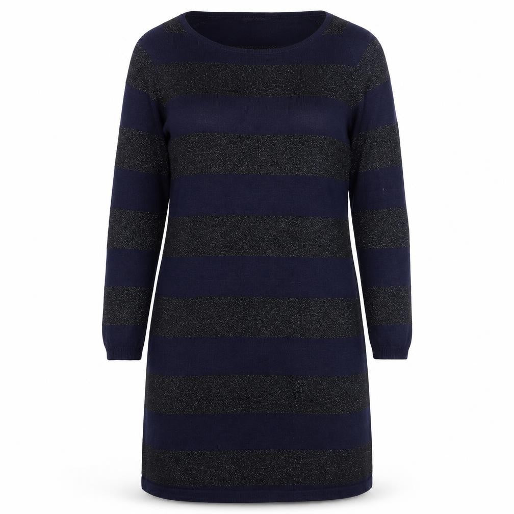 Marks and Spencer Womens Blue Round Neck Striped Viscose Pullover Jumper Size 12