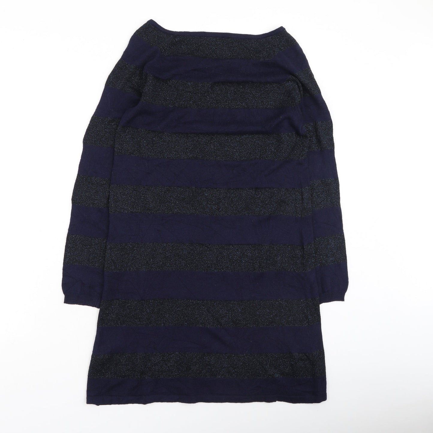 Marks and Spencer Womens Blue Round Neck Striped Viscose Pullover Jumper Size 12