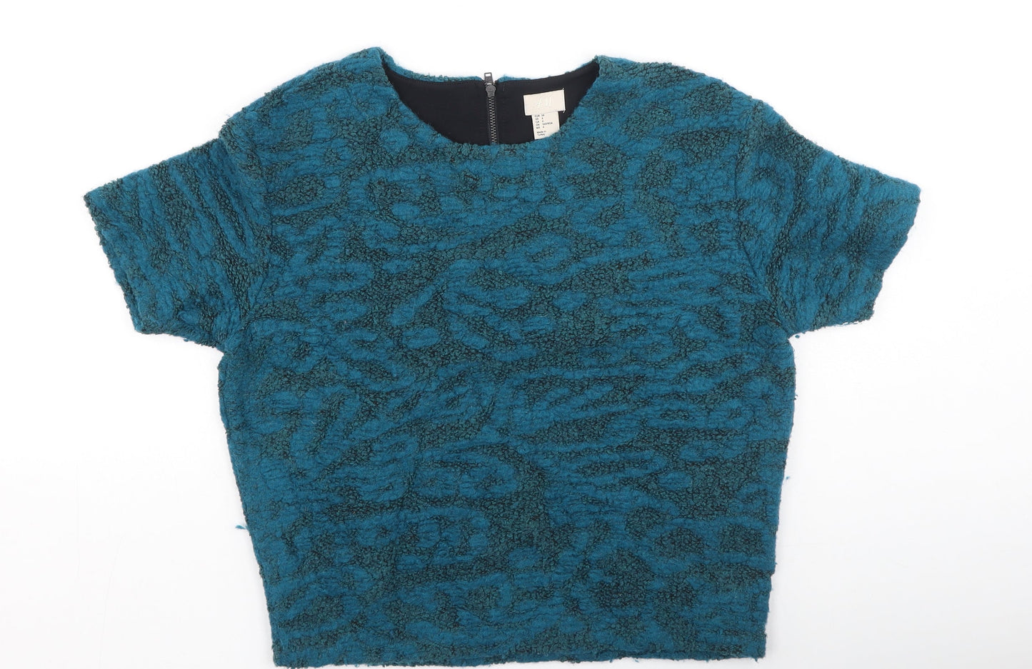 H&M Womens Green  Wool Basic T-Shirt Size 4 Round Neck