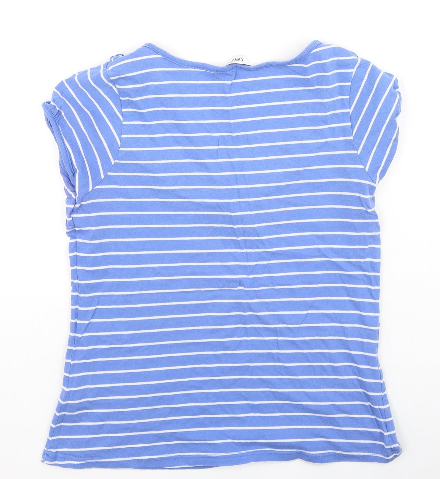 BHS Womens Blue Striped Cotton Basic T-Shirt Size 8 Round Neck