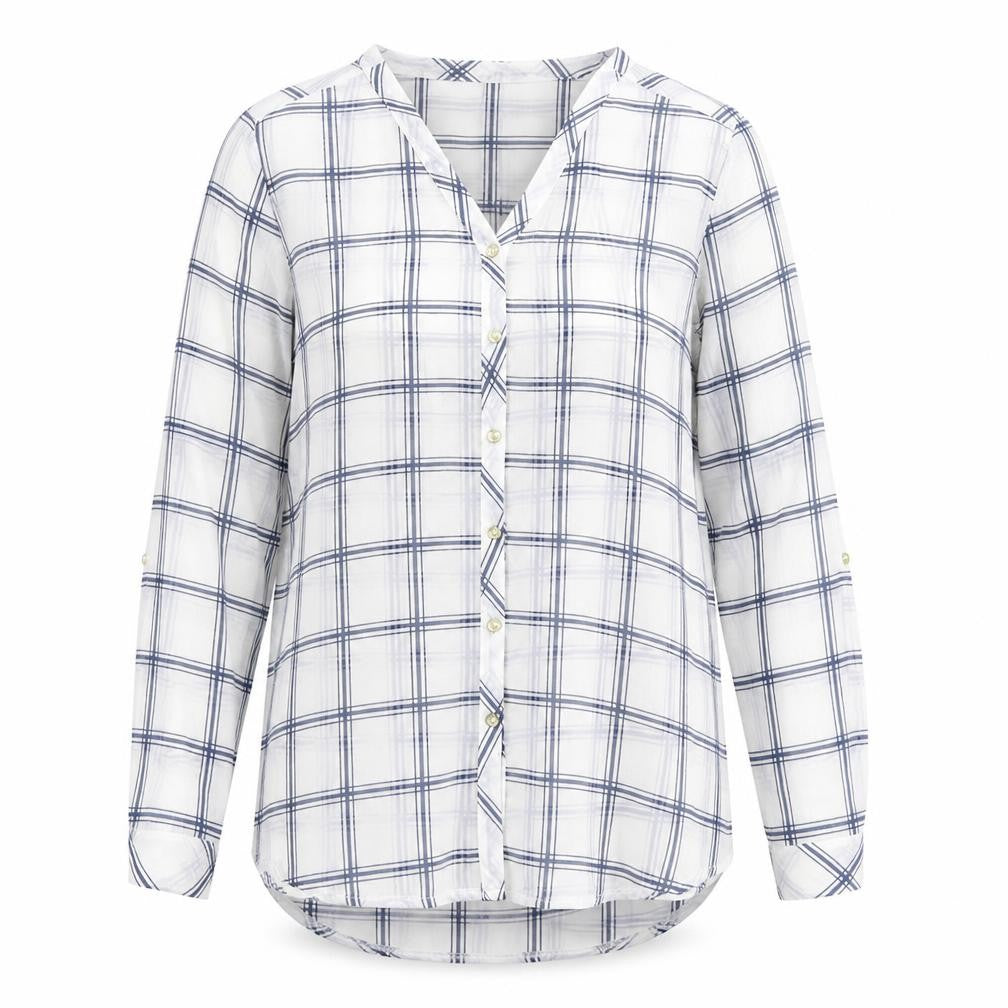 Dunnes Womens White Plaid Polyester Basic Button-Up Size 12 Collared