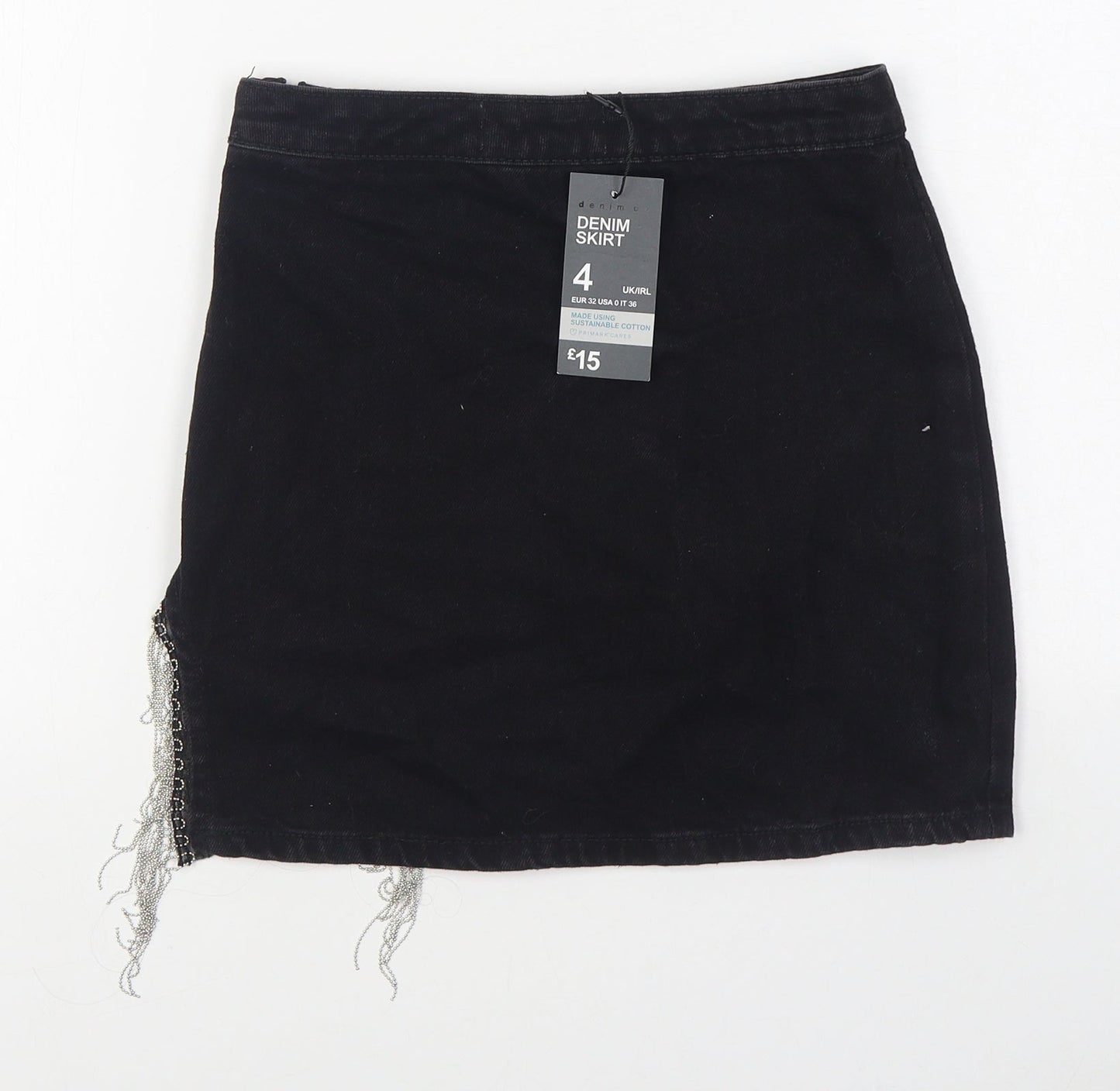 Denim & Co. Womens Black  Cotton Mini Skirt Size 6   Zip