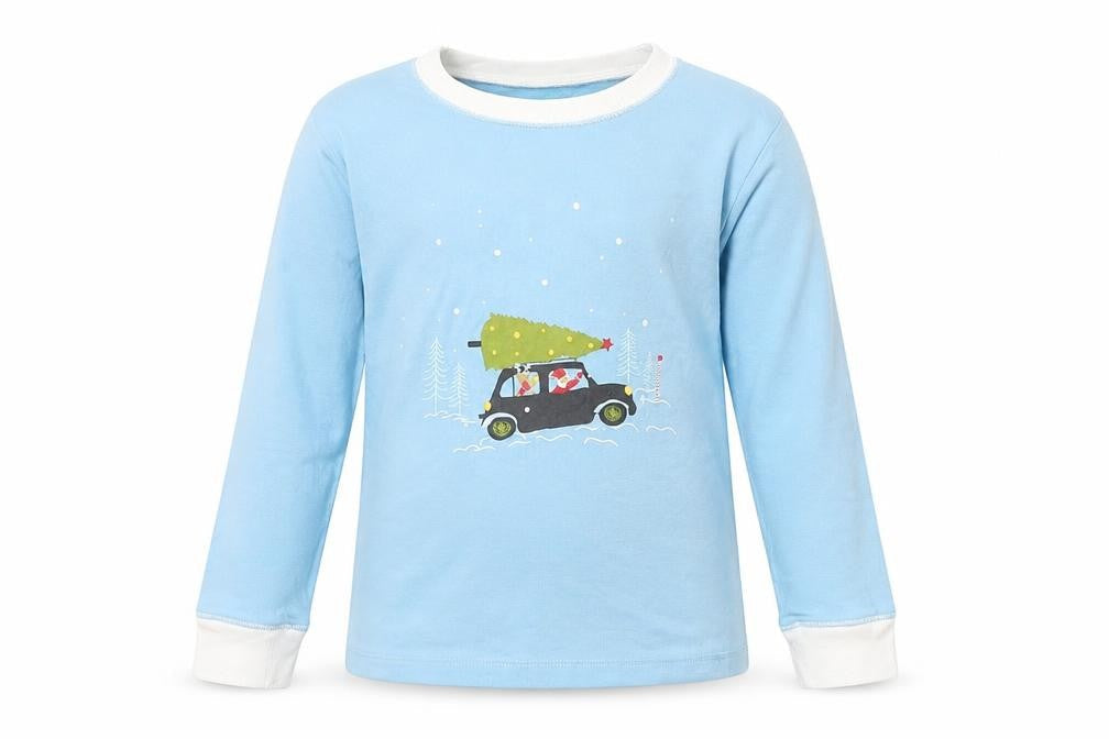 Leigh Tucker Boys Blue  Cotton Basic Casual Size 6-7 Years Crew Neck Pullover - Christmas Tee