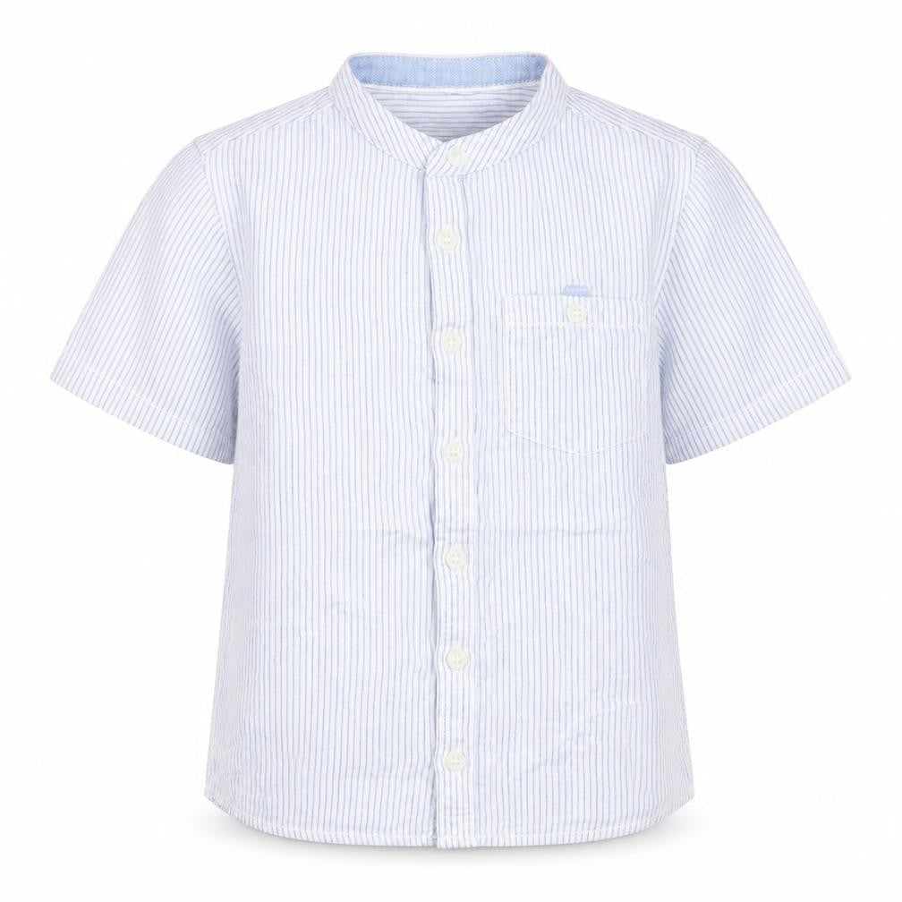 Matalan Boys Blue Striped Cotton Basic Button-Up Size 4-5 Years Crew Neck Button