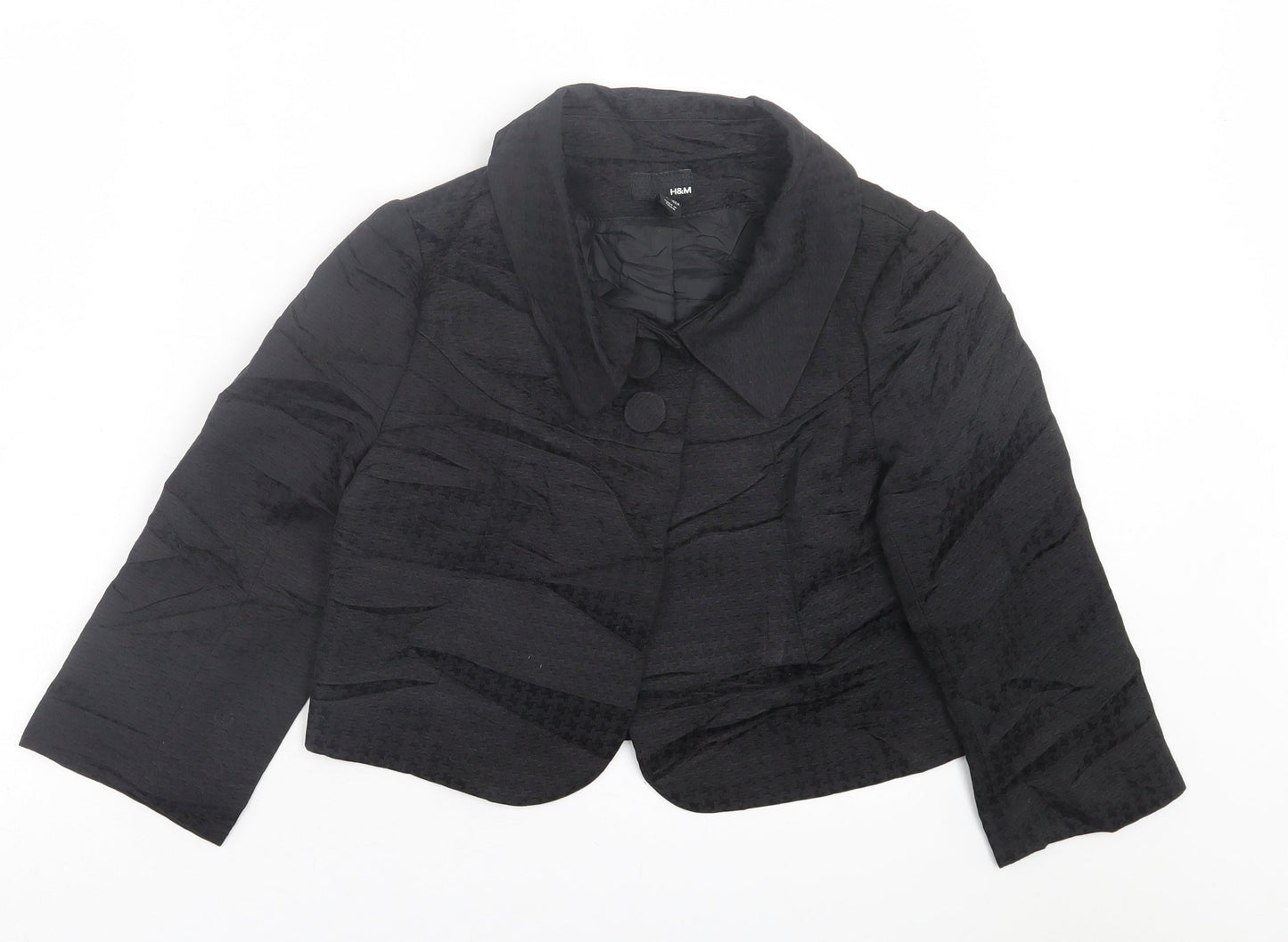 H&M Womens Black Herringbone  Jacket Blazer Size 8  Button