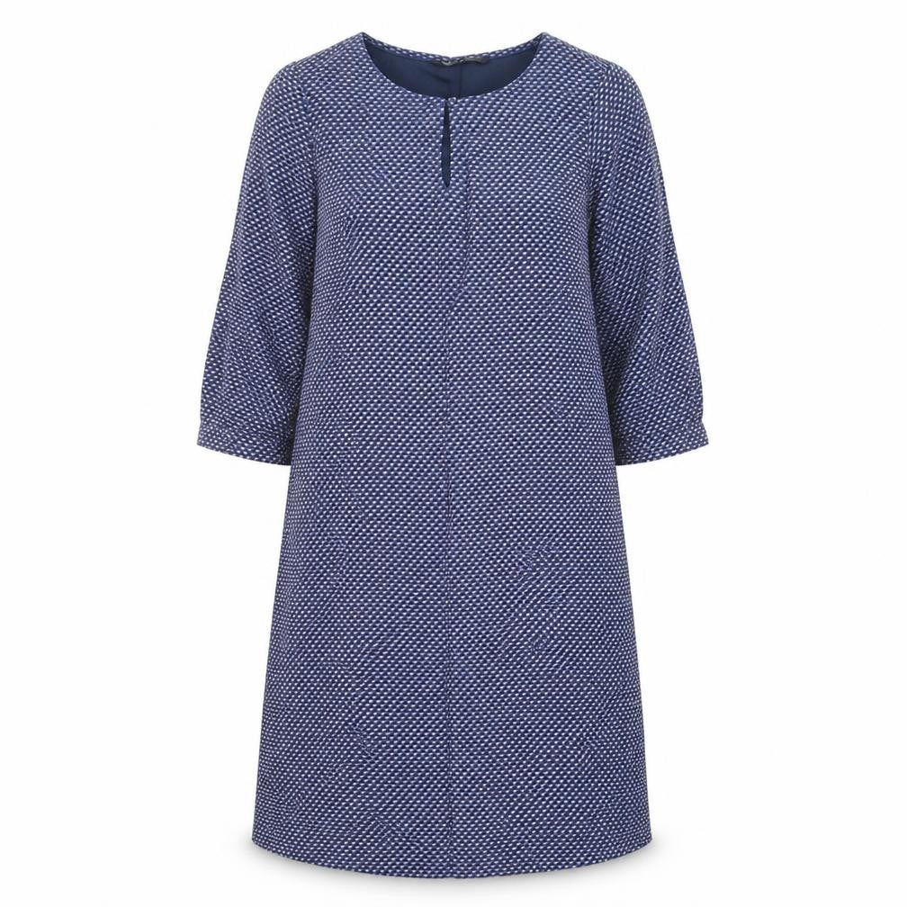 Crew Womens Clothing Blue Geometric Viscose A-Line Crew Neck Button Size 8