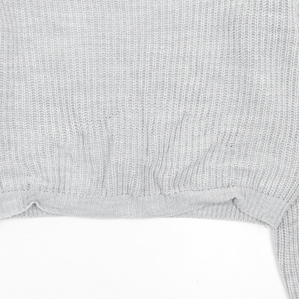 PRETTYLITTLETHING Womens Grey Boat Neck  Acrylic Pullover Jumper Size M