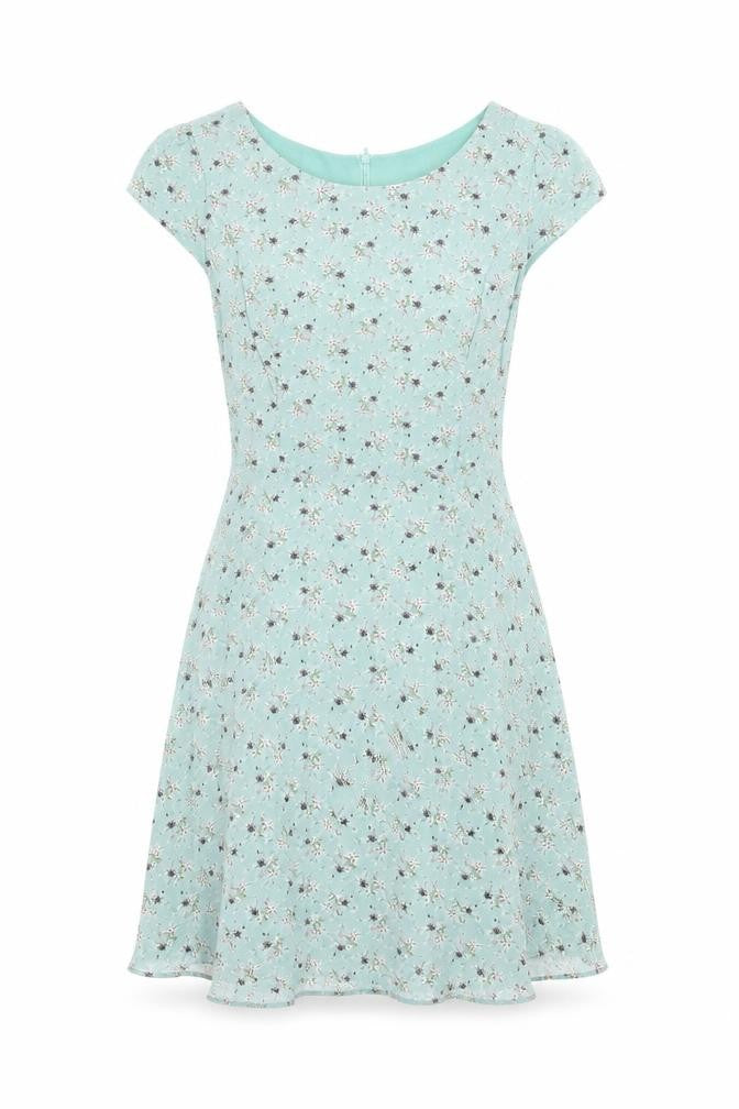 Lavand Womens Green Floral Viscose A-Line  Size XS  Crew Neck Zip