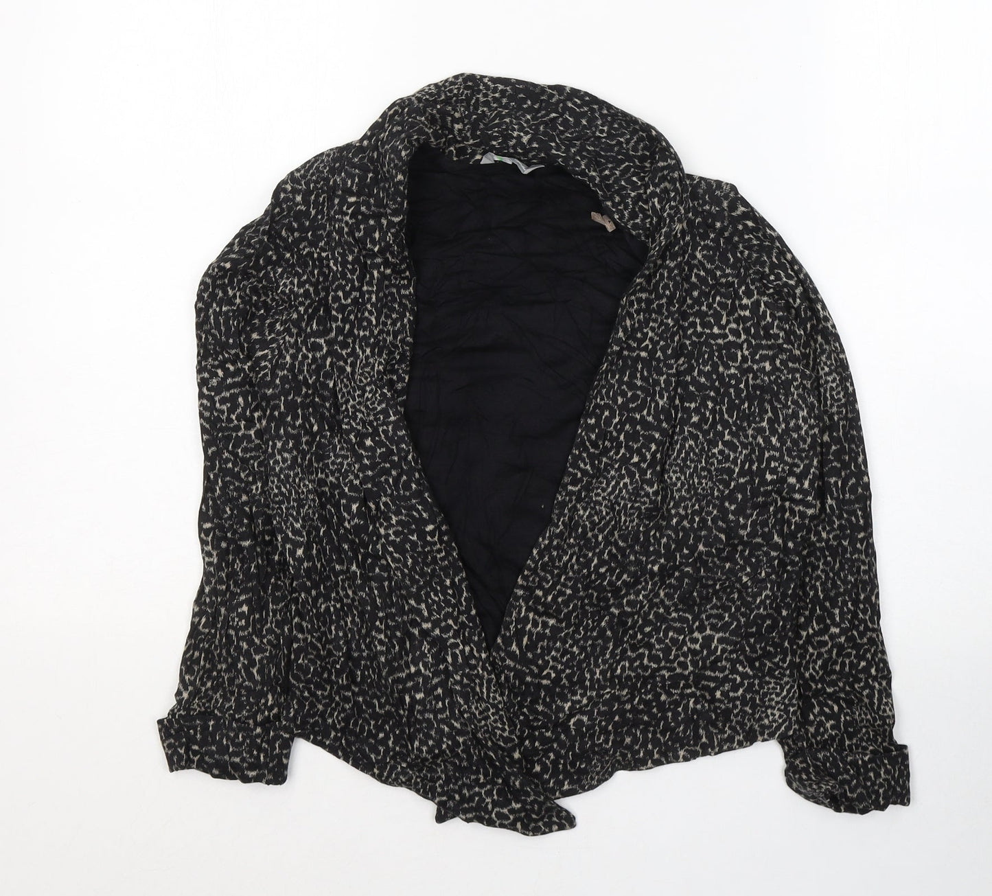 Marks and Spencer Womens Black Animal Print Viscose Basic Blouse Size 8 V-Neck
