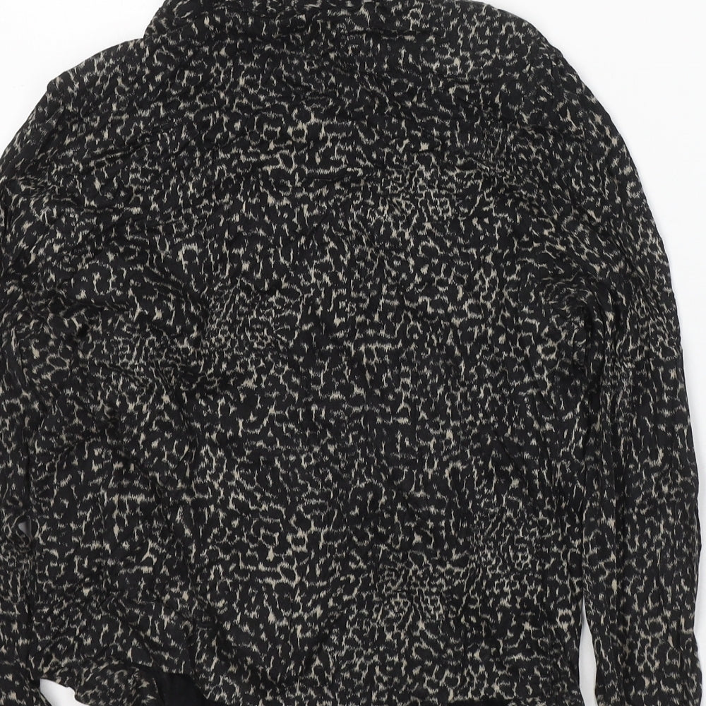 Marks and Spencer Womens Black Animal Print Viscose Basic Blouse Size 8 V-Neck