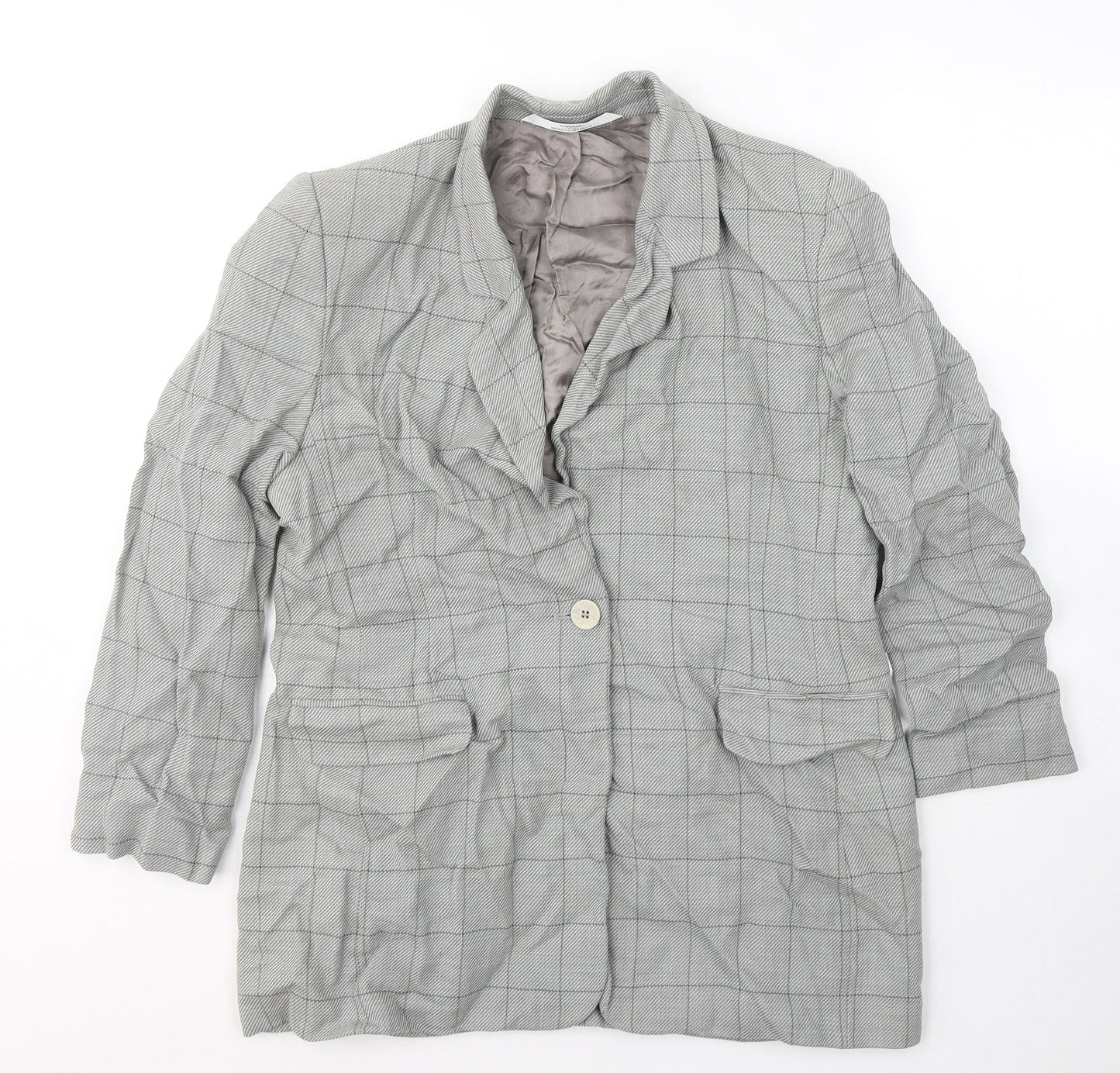 Marks and Spencer Womens Grey Geometric Wool Jacket Blazer Size 16