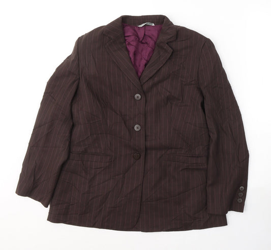 Marks and Spencer Womens Brown Striped Wool Jacket Suit Jacket Size 12
