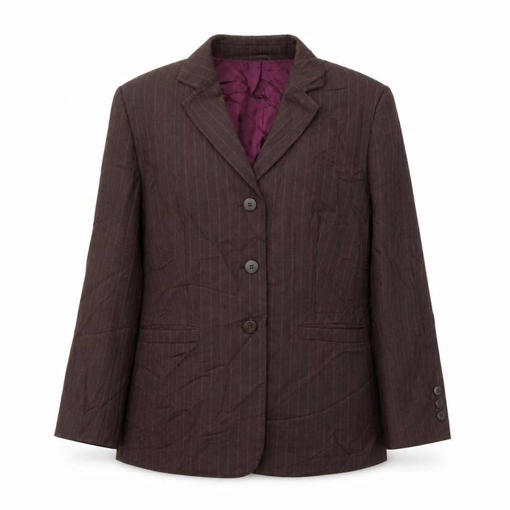 Marks and Spencer Womens Brown Striped Wool Jacket Suit Jacket Size 12