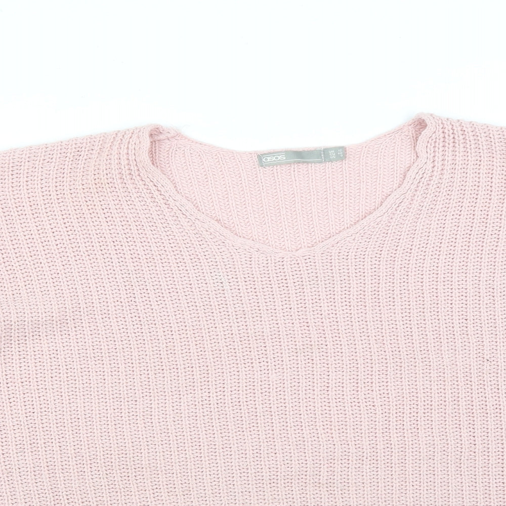 ASOS Womens Pink V-Neck  Acrylic Pullover Jumper Size 12