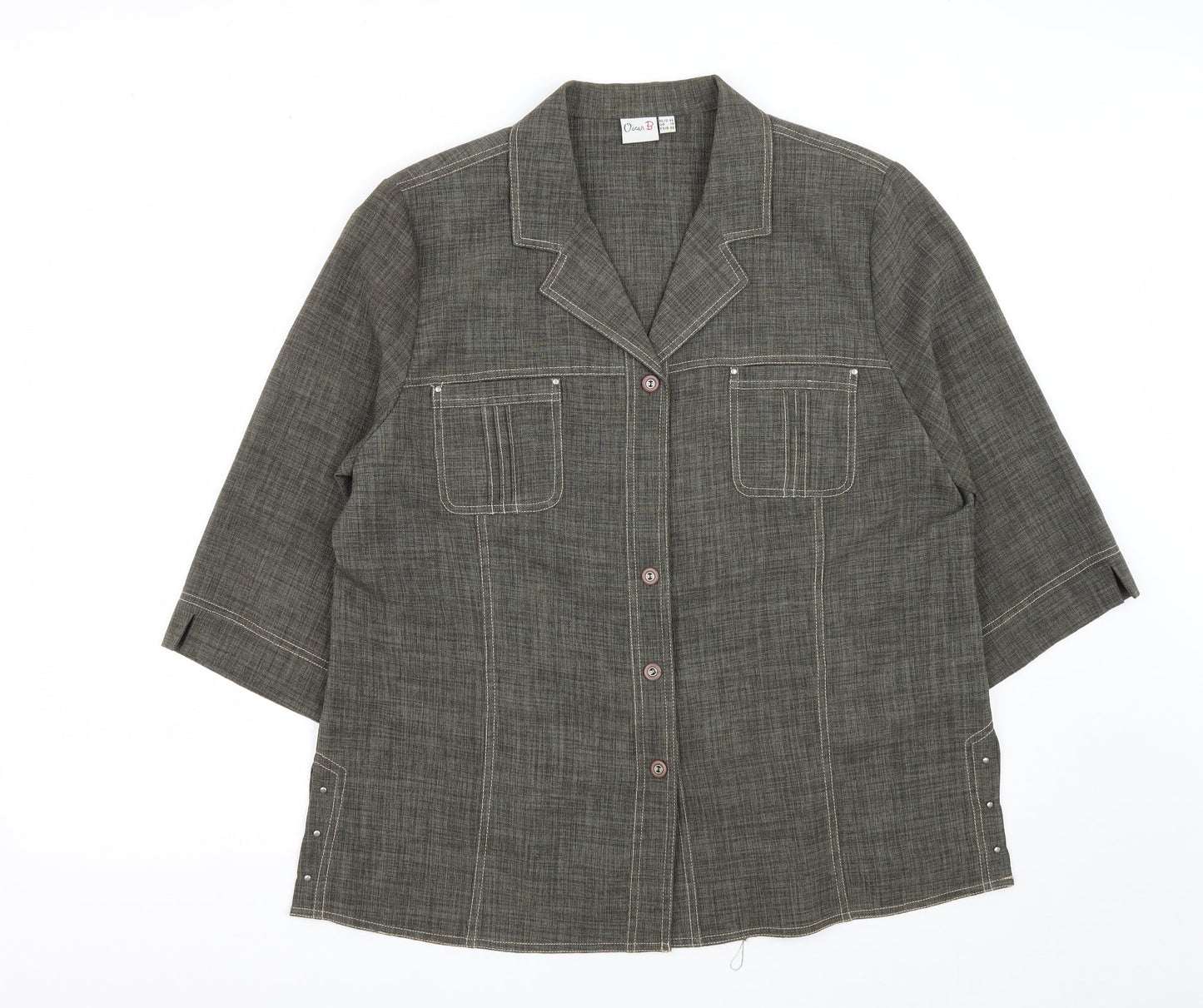 Oscar B Womens Green  Polyester Basic Button-Up Size 18 Collared