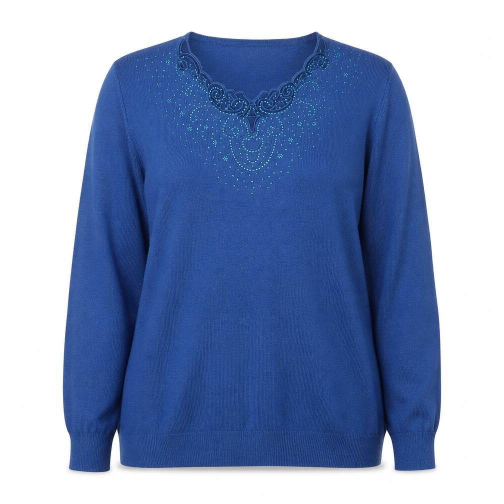 Corazon Womens Blue Round Neck  Wool Pullover Jumper Size L