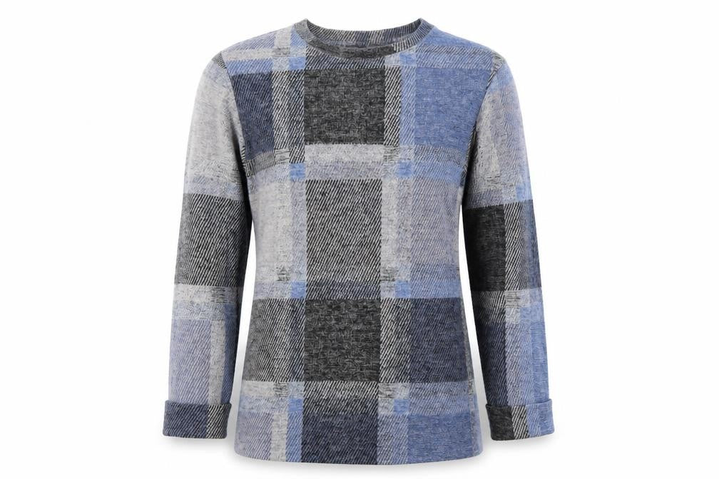 Marks and Spencer Womens Blue Crew Neck Check Polyester Pullover Jumper Size 10