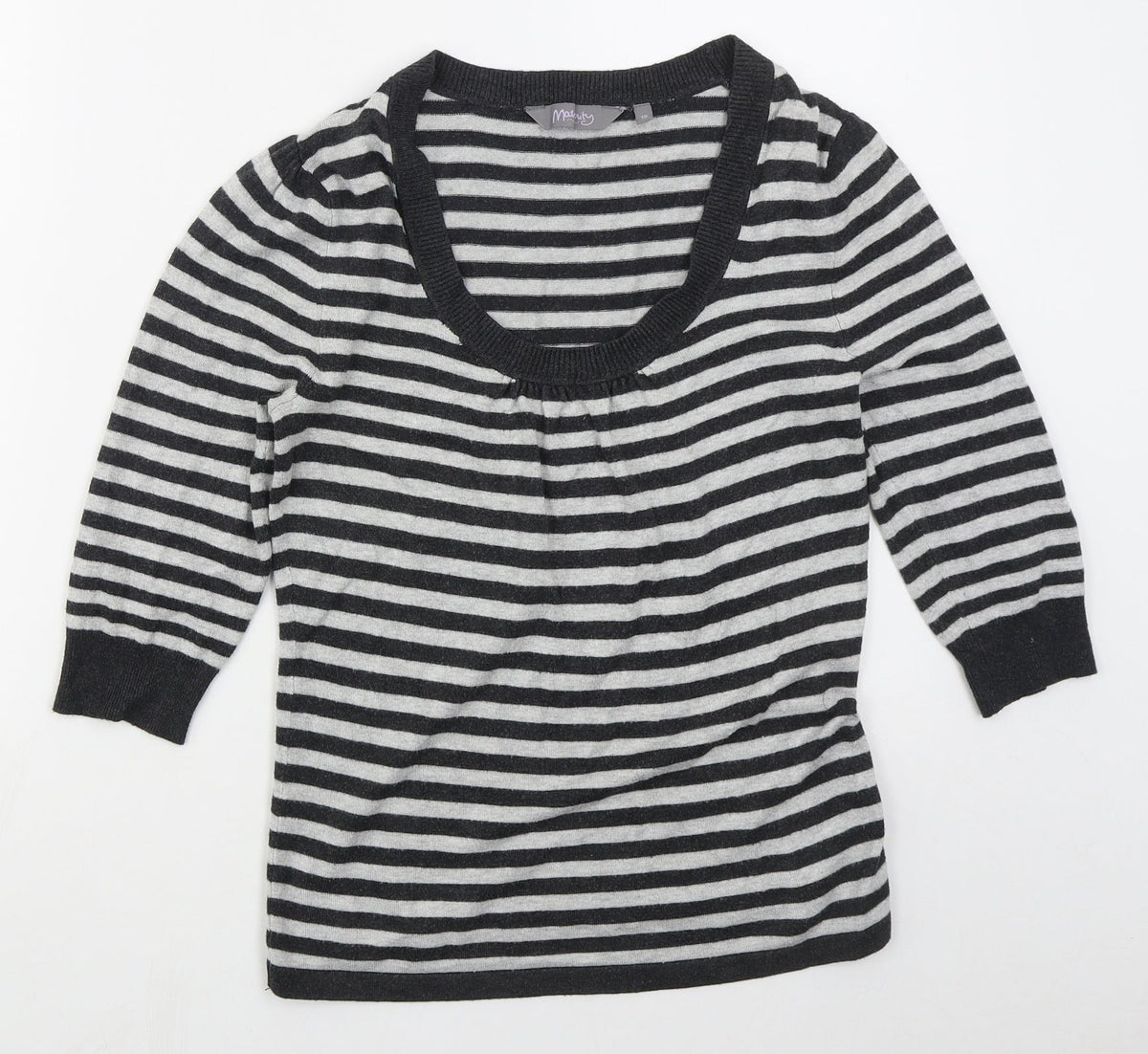 New Look Womens Grey Scoop Neck Striped Viscose Pullover Jumper Size 10