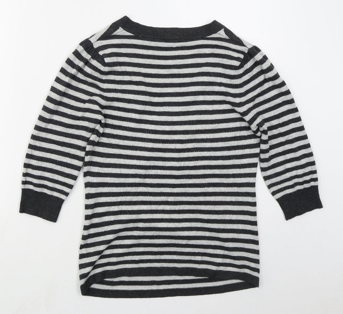 New Look Womens Grey Scoop Neck Striped Viscose Pullover Jumper Size 10
