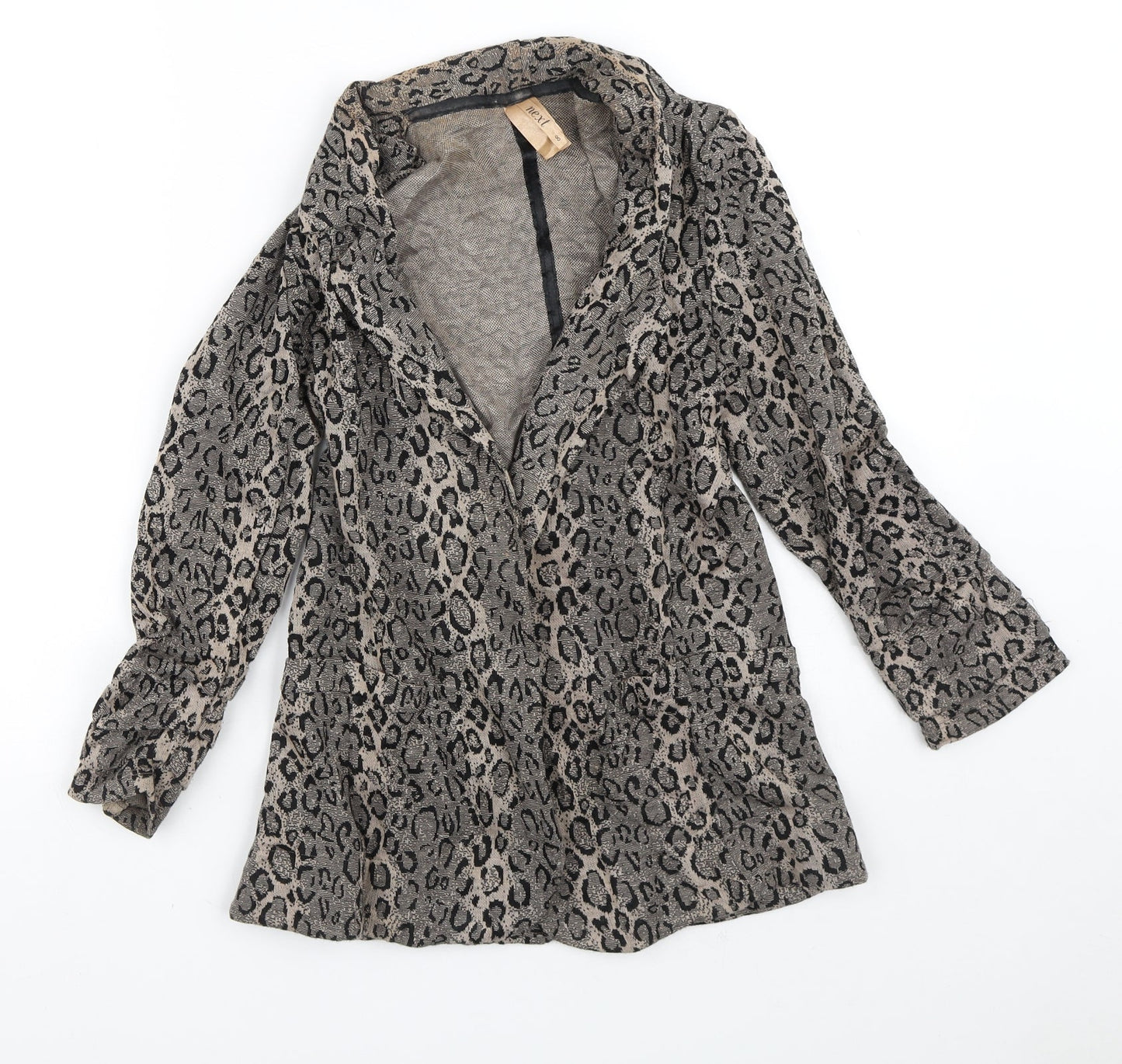 NEXT Womens Brown V-Neck Animal Print Acrylic Cardigan Jumper Size 8