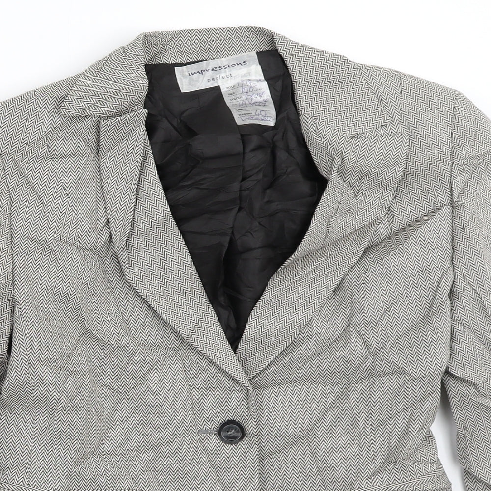 Impressions Womens Beige Geometric  Jacket Blazer Size 10