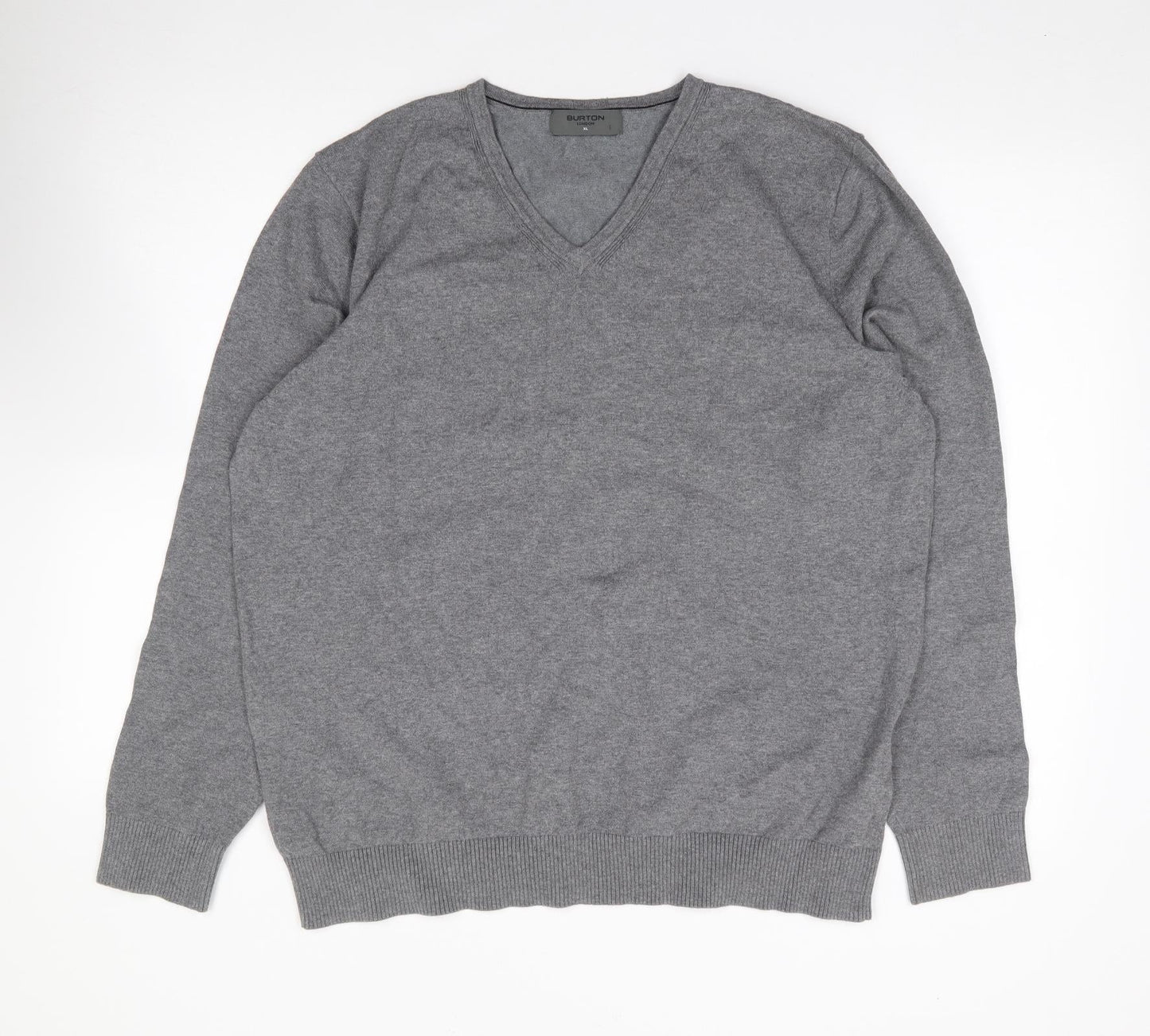 Burton Mens Grey V-Neck  Cotton Henley Jumper Size XL