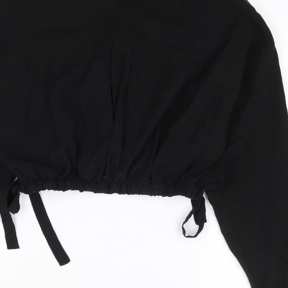 Made in Italy Womens Black  Viscose Cropped Button-Up Size S Collared