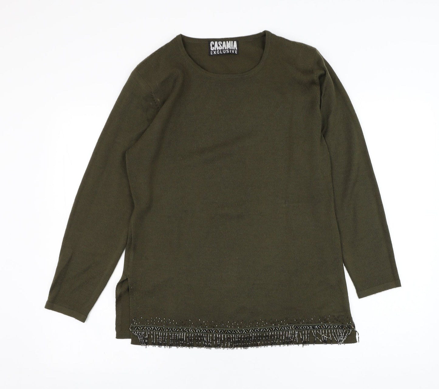 Casamia Exclusive Womens Green Round Neck  Acrylic Pullover Jumper Size M