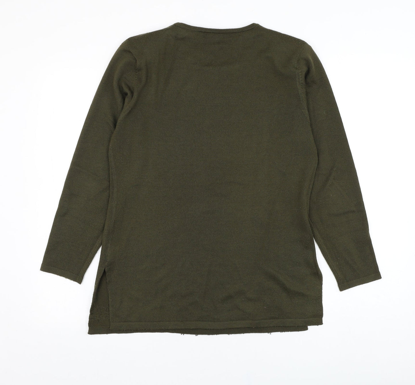 Casamia Exclusive Womens Green Round Neck  Acrylic Pullover Jumper Size M
