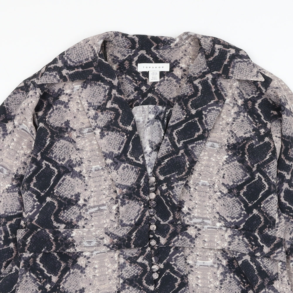 Topshop Womens Purple Animal Print Polyester Basic Blouse Size 10 V-Neck