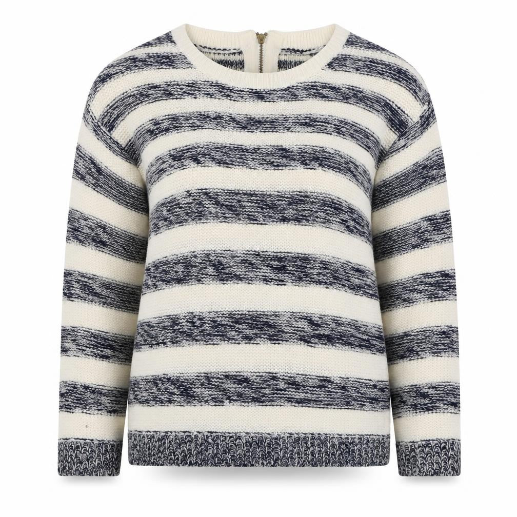 M&Co Womens Blue Round Neck Striped Acrylic Pullover Jumper Size 12